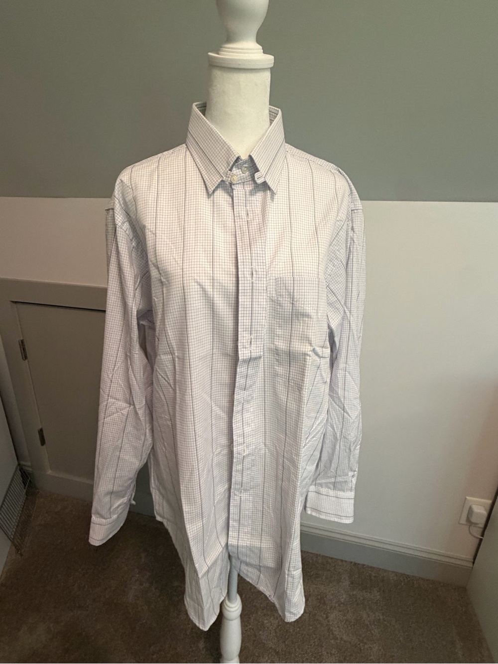 Dior Men's White Shirt with Light Blue Check Pattern